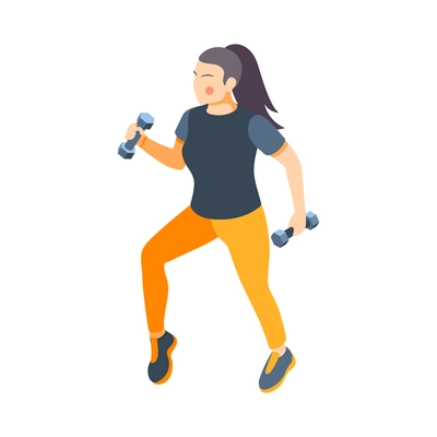 Cardio activity isometric composition with human character in sportswear performing cardio workout vector illustration