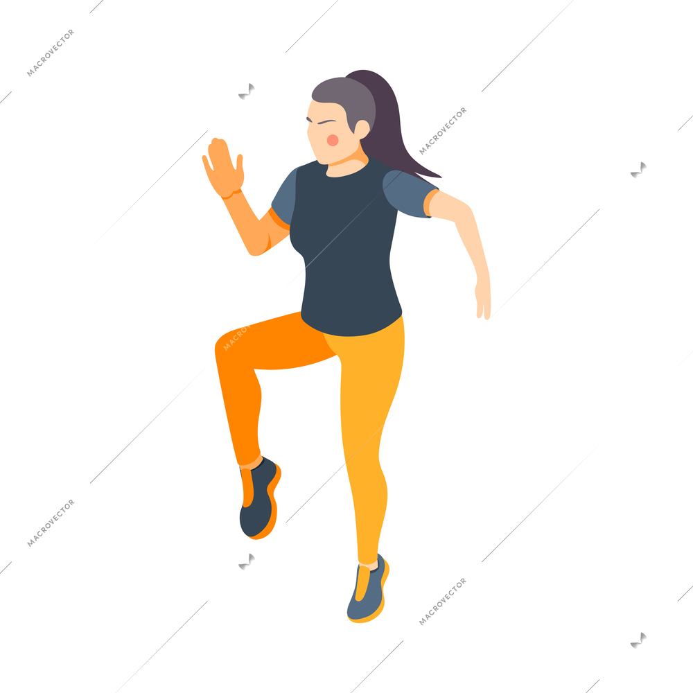 Cardio activity isometric composition with human character in sportswear performing cardio workout vector illustration