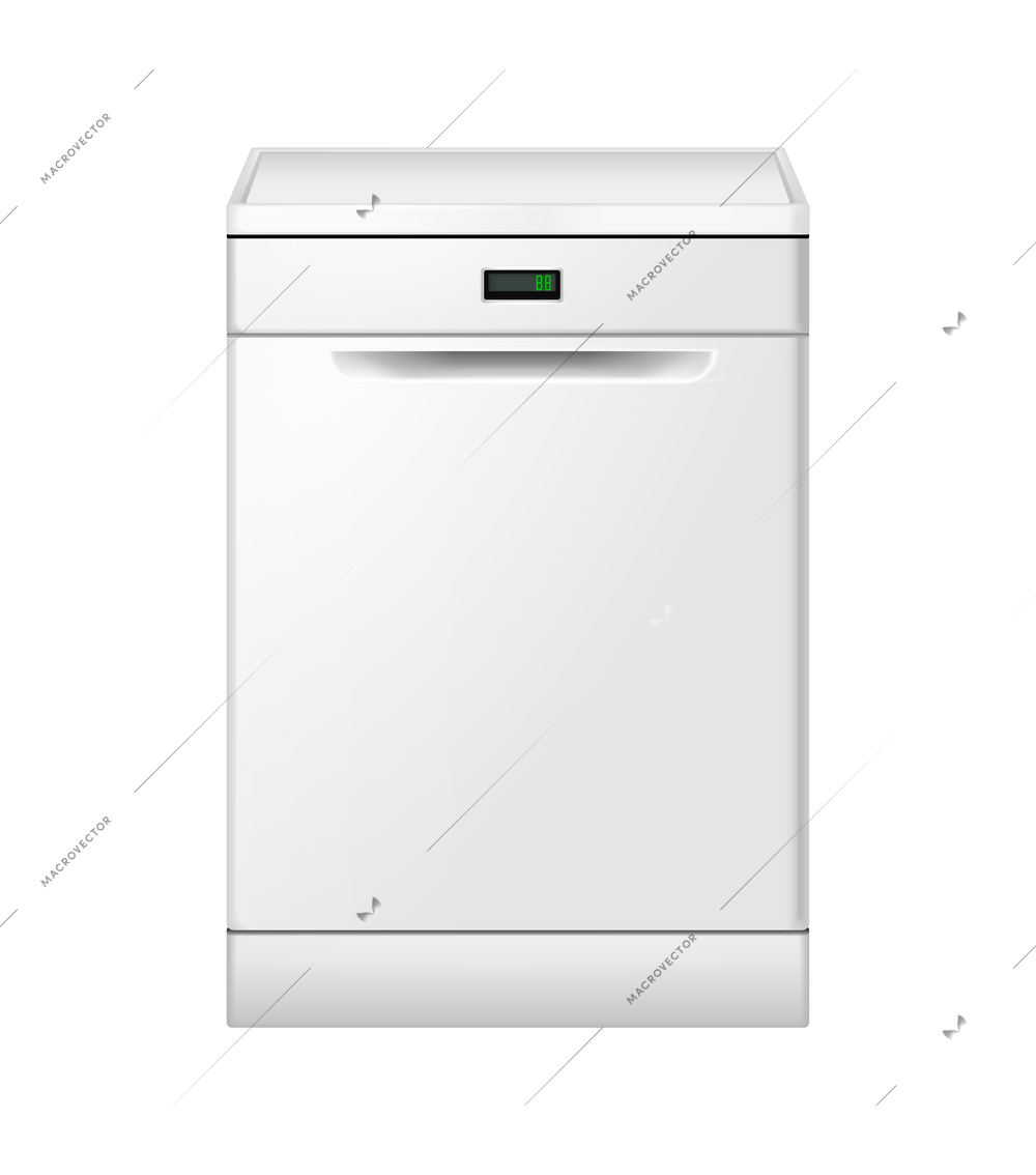 Dishwasher machine realistic composition with isolated view of dish washing apparatus with closed lid vector illustration