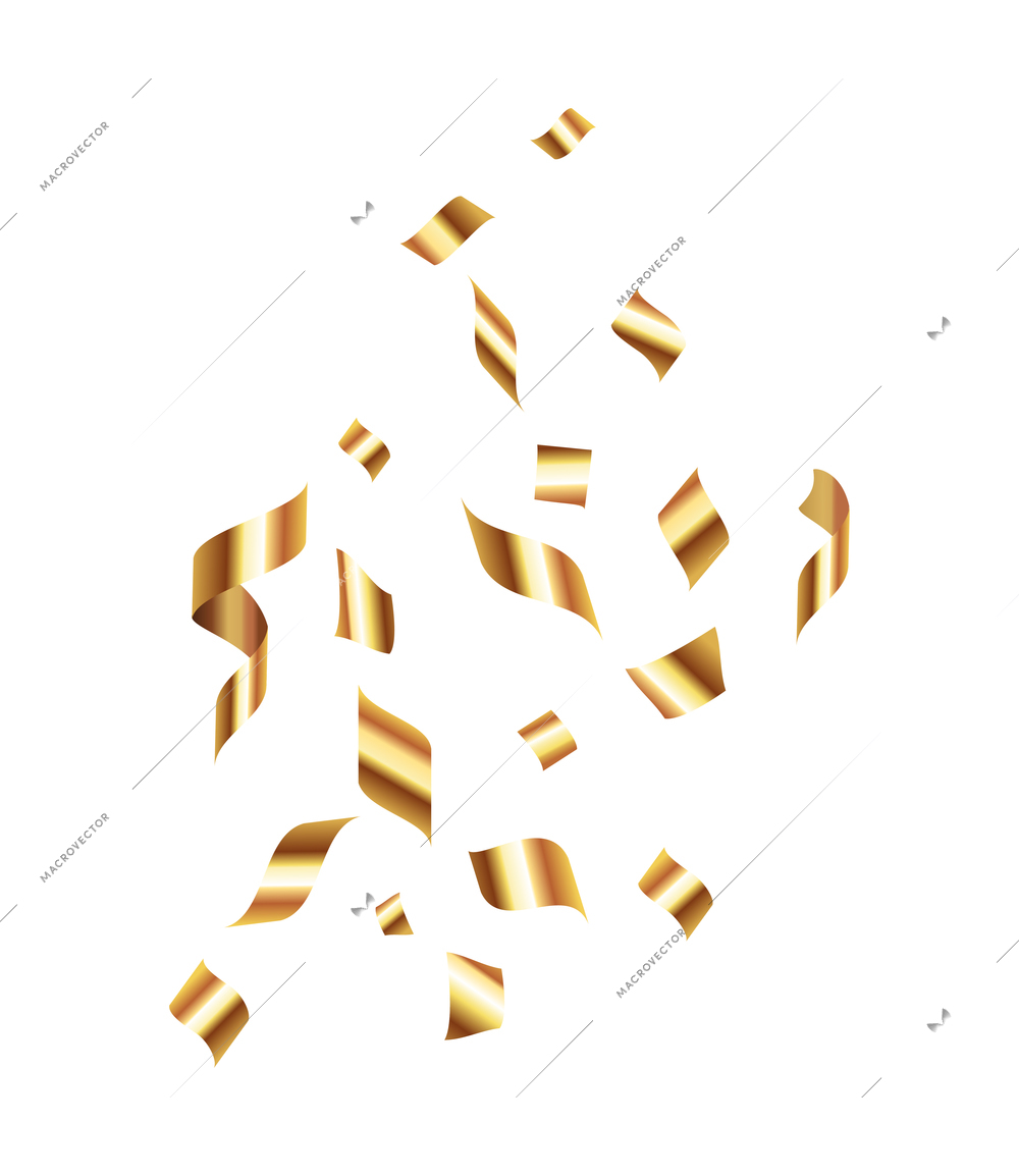 Curled ribbons serpentine realistic composition with isolated images of shiny festive decorations vector illustration