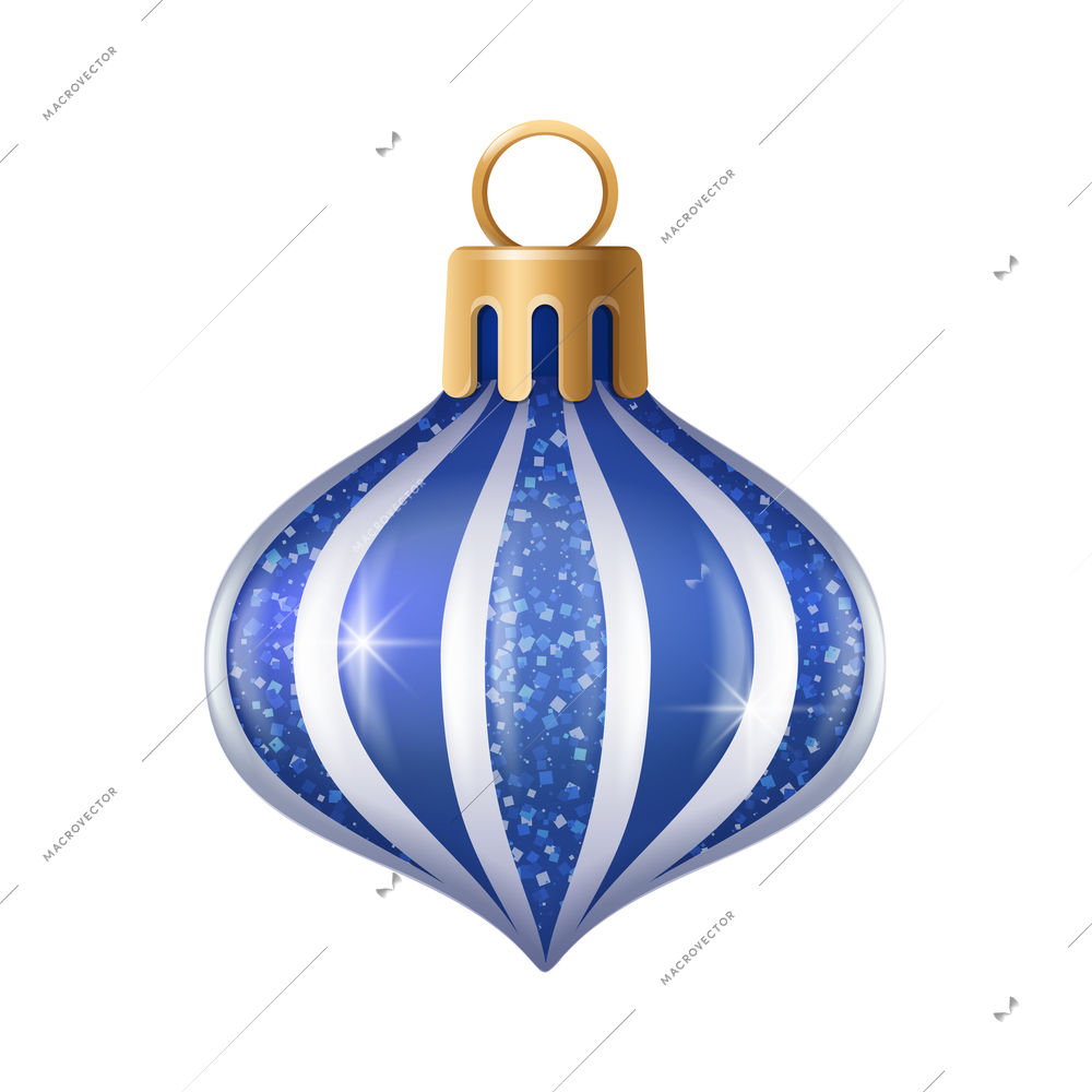 Realistic christmas tree toy composition with curvy striped christmas ornament vector illustration