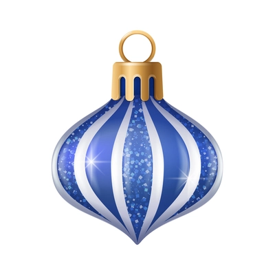 Realistic christmas tree toy composition with curvy striped christmas ornament vector illustration