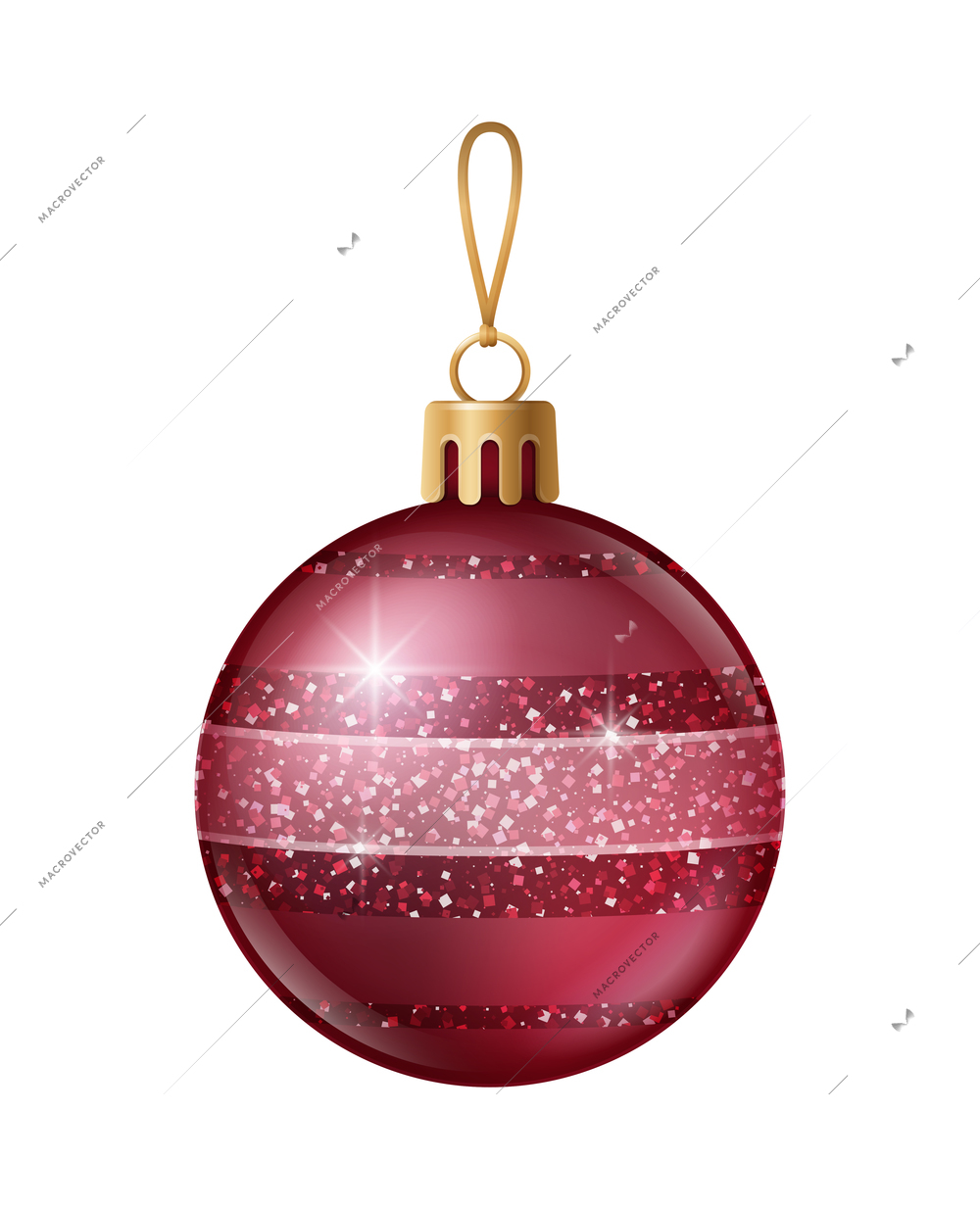 Realistic christmas tree toy composition with ball shaped christmas ornament with spangles vector illustration