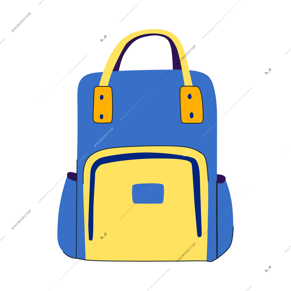 Hand luggage travel bags baggage composition with isolated image of colorful backpack vector illustration