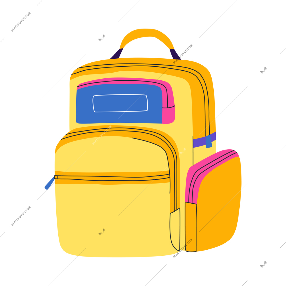 Hand luggage travel bags baggage composition with isolated image of colorful backpack vector illustration