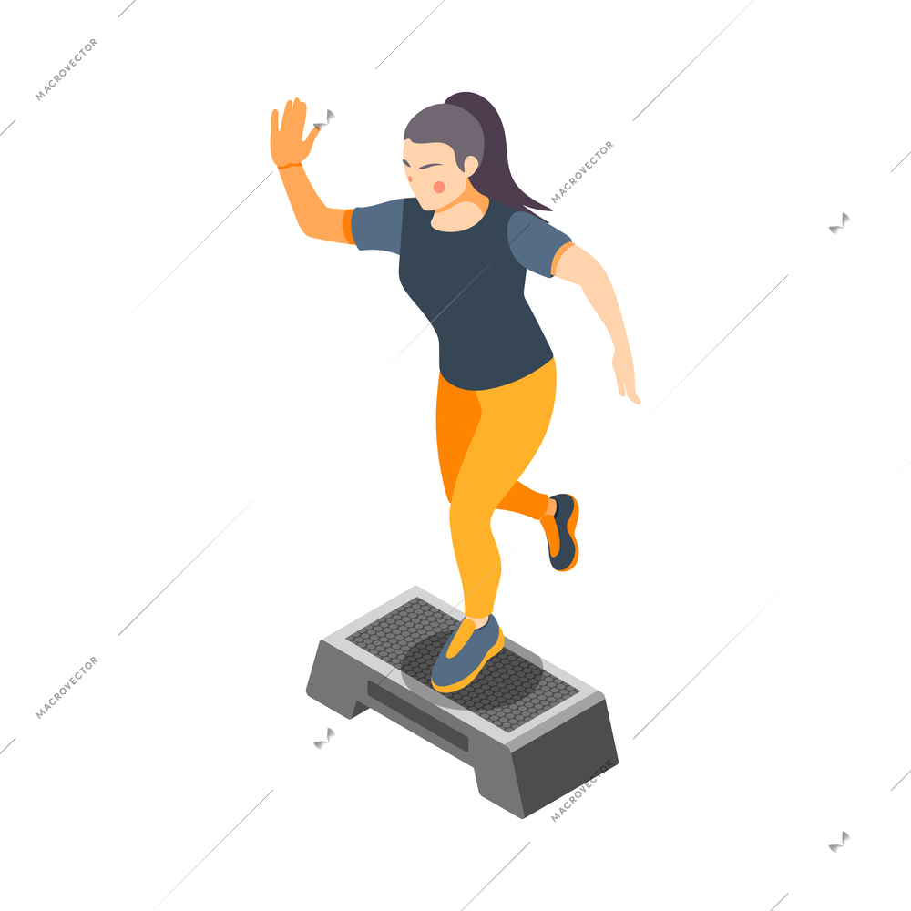 Cardio activity isometric composition with human character in sportswear performing cardio workout vector illustration