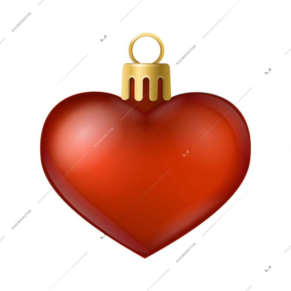 Realistic christmas tree toy composition with heart shaped christmas ornament vector illustration