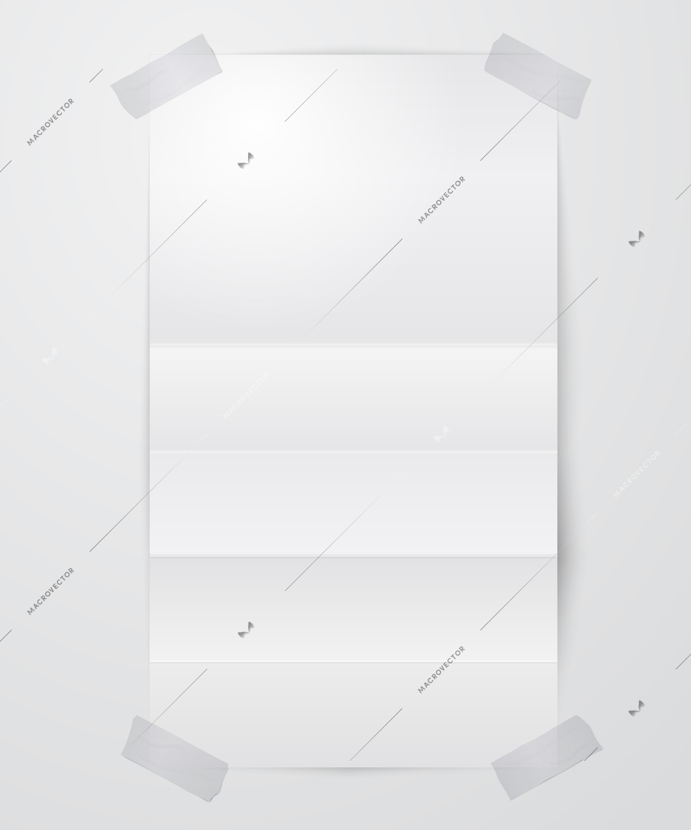 Folded blank paper sheet with scotch tape isolated on white background vector illustration