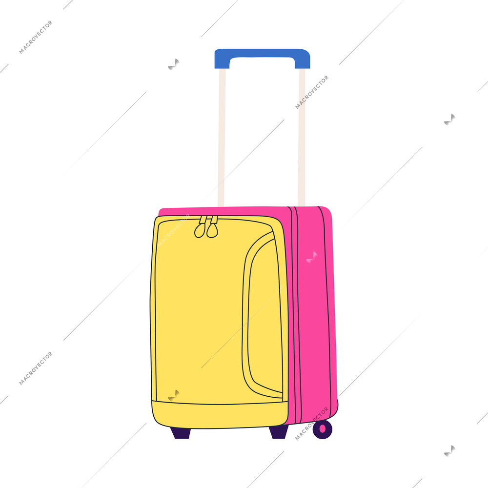 Hand luggage travel bags baggage composition with isolated image of colorful suitcase vector illustration