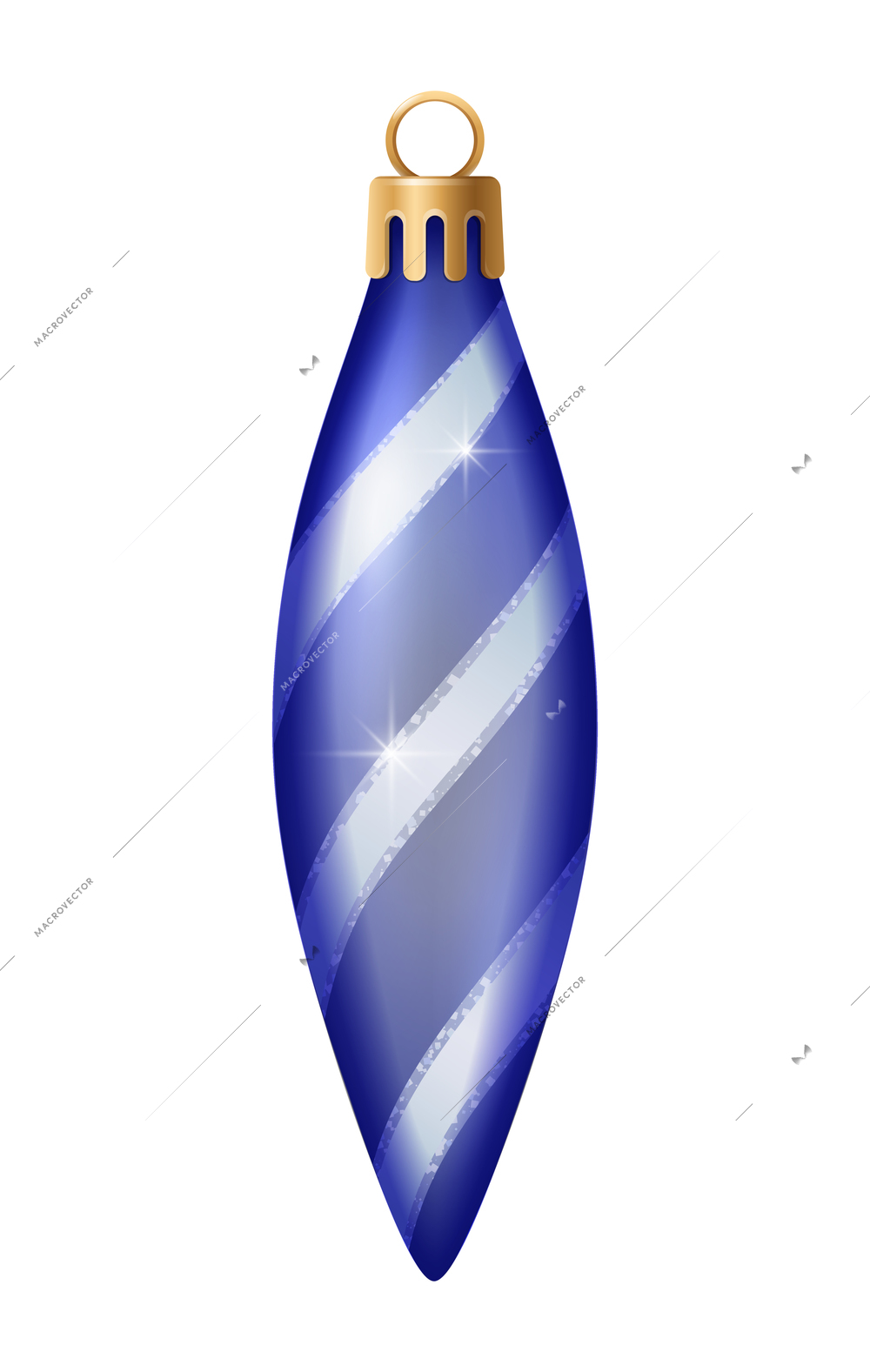 Realistic christmas tree toy composition with icicle shaped christmas ornament with stripes vector illustration