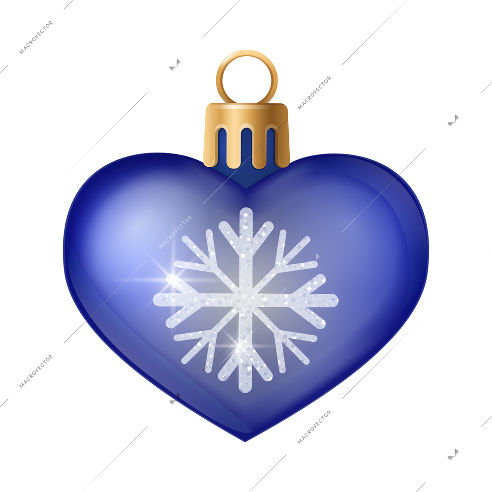 Realistic christmas tree toy composition with heart shaped christmas ornament with snowflake vector illustration