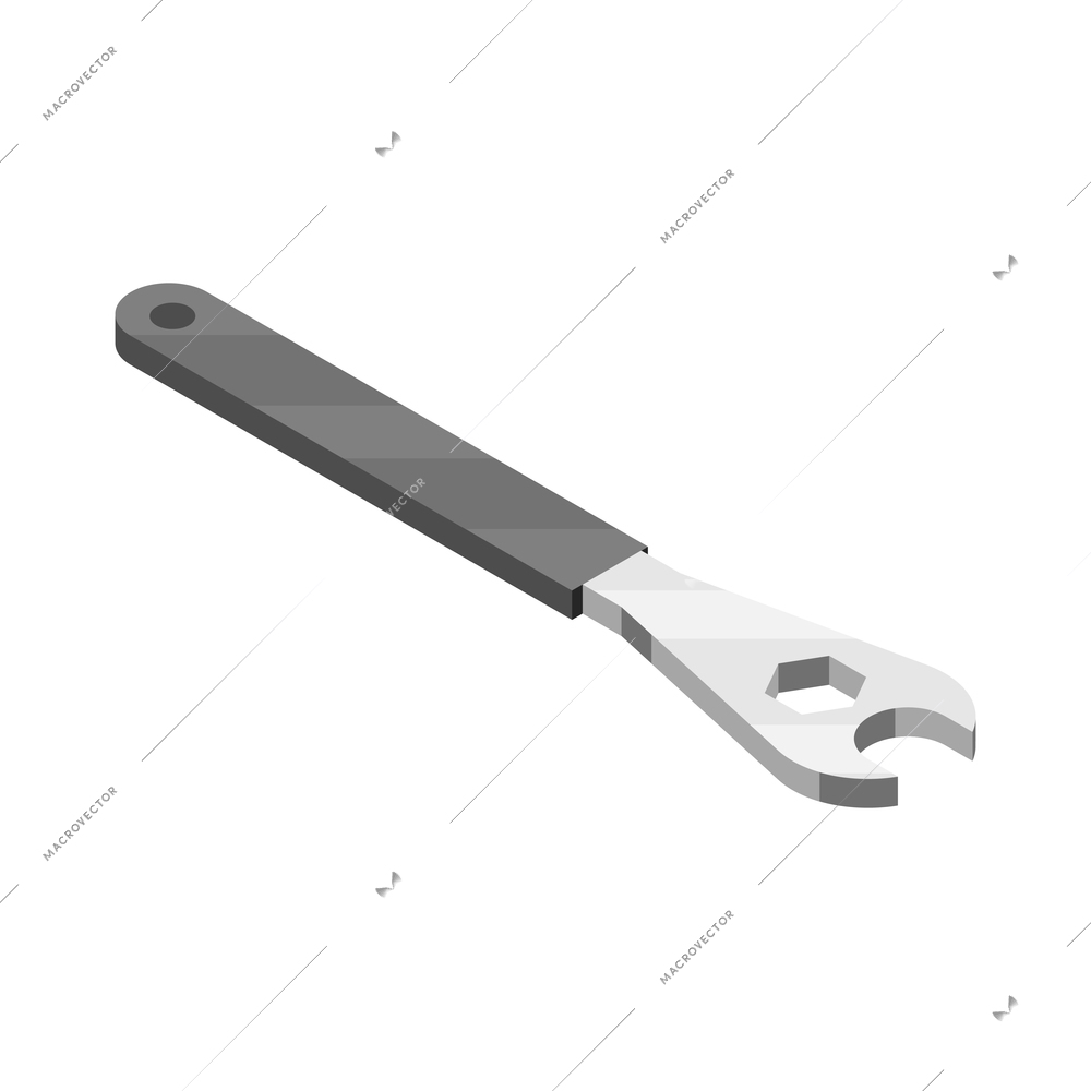 Bicycle service isometric composition with isolated image of wrench with handle on blank background vector illustration