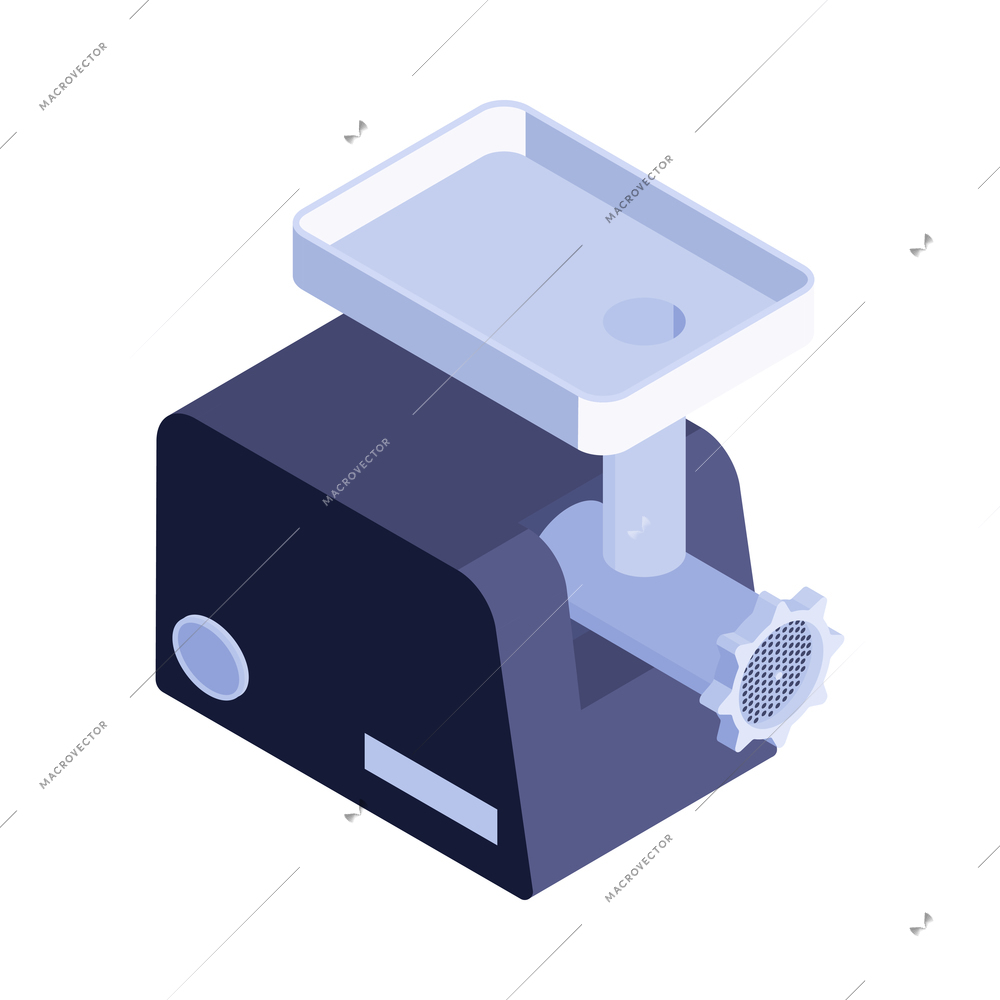 Isometric household appliances composition with isolated image of electric meat mincer vector illustration