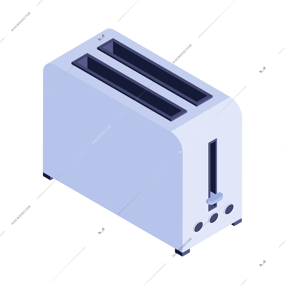 Isometric household appliances composition with isolated image of long toasting oven vector illustration