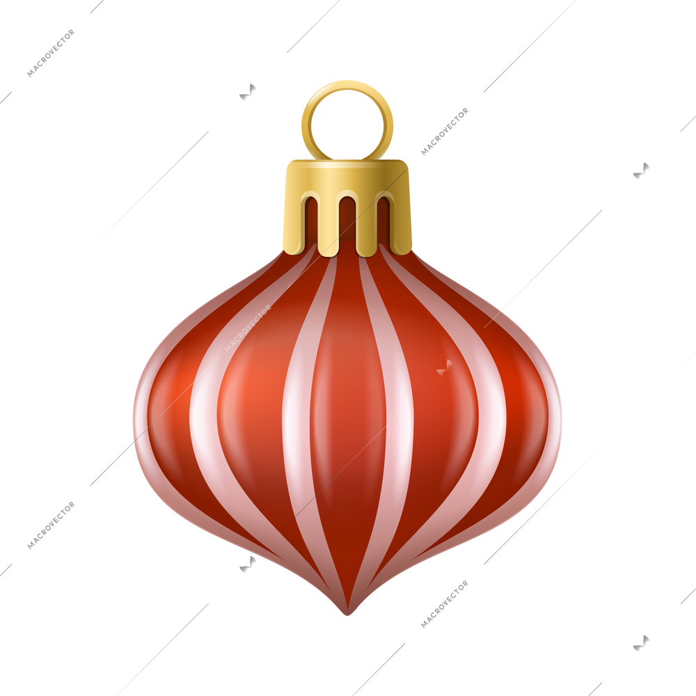 Realistic christmas tree toy composition with curvy striped christmas ornament vector illustration