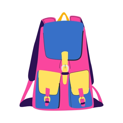 Hand luggage travel bags baggage composition with isolated image of colorful backpack vector illustration