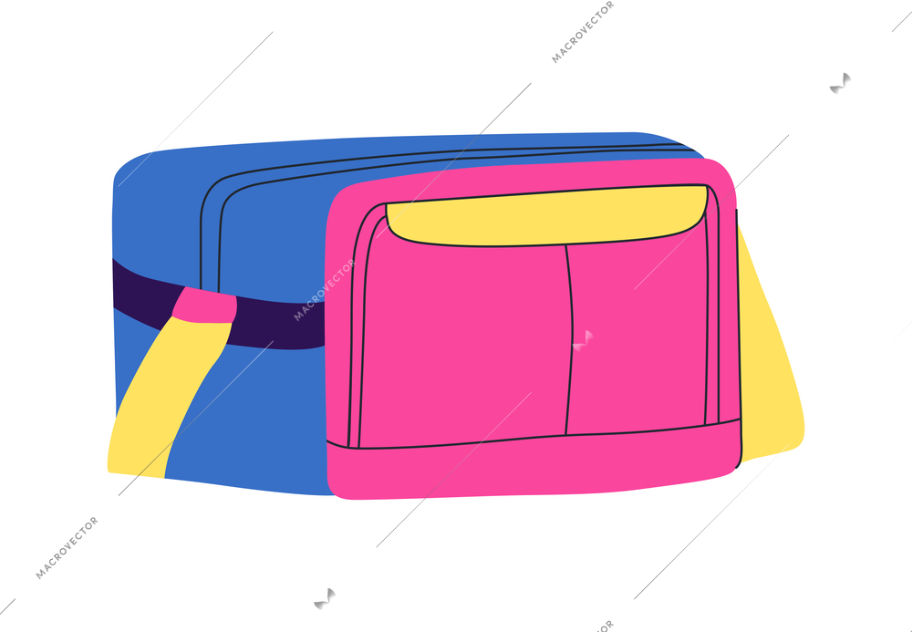 Hand luggage travel bags baggage composition with isolated image of colorful shoulder bag vector illustration