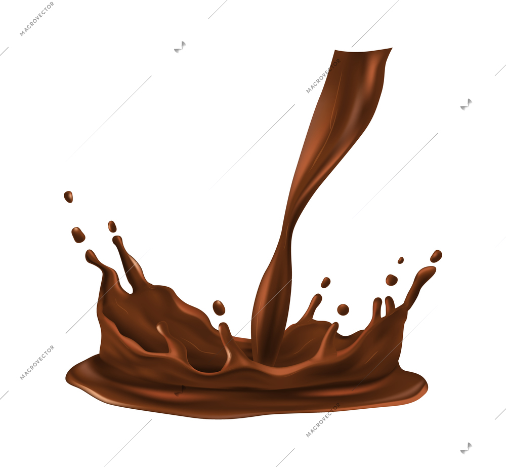 Realistic chocolate drop splash composition with isolated liquid spot on blank background vector illustration
