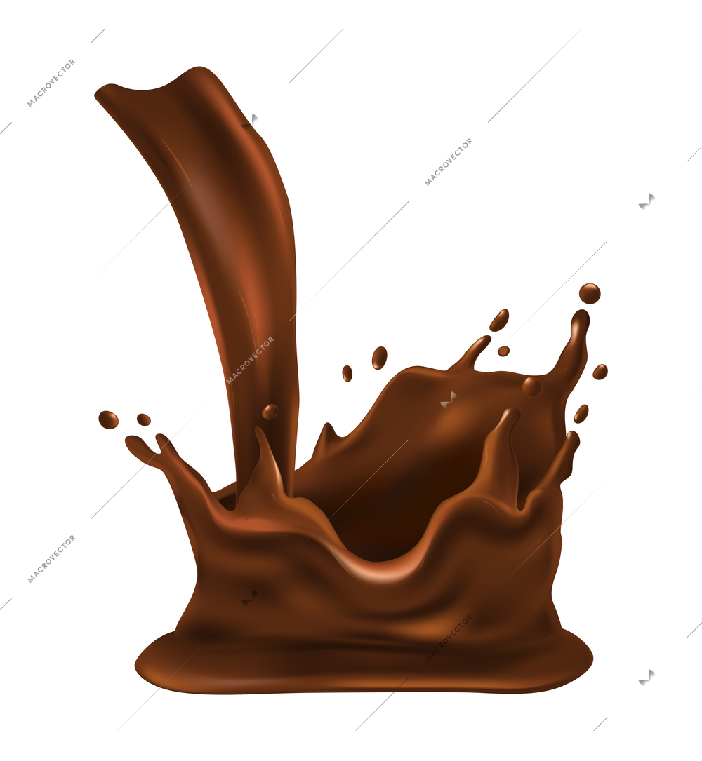 Realistic chocolate drop splash composition with isolated liquid spot on blank background vector illustration