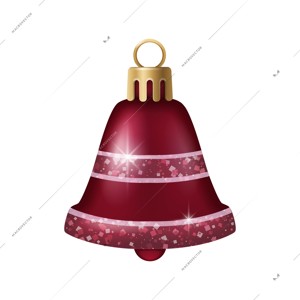 Realistic christmas tree toy composition with bell shaped christmas ornament vector illustration