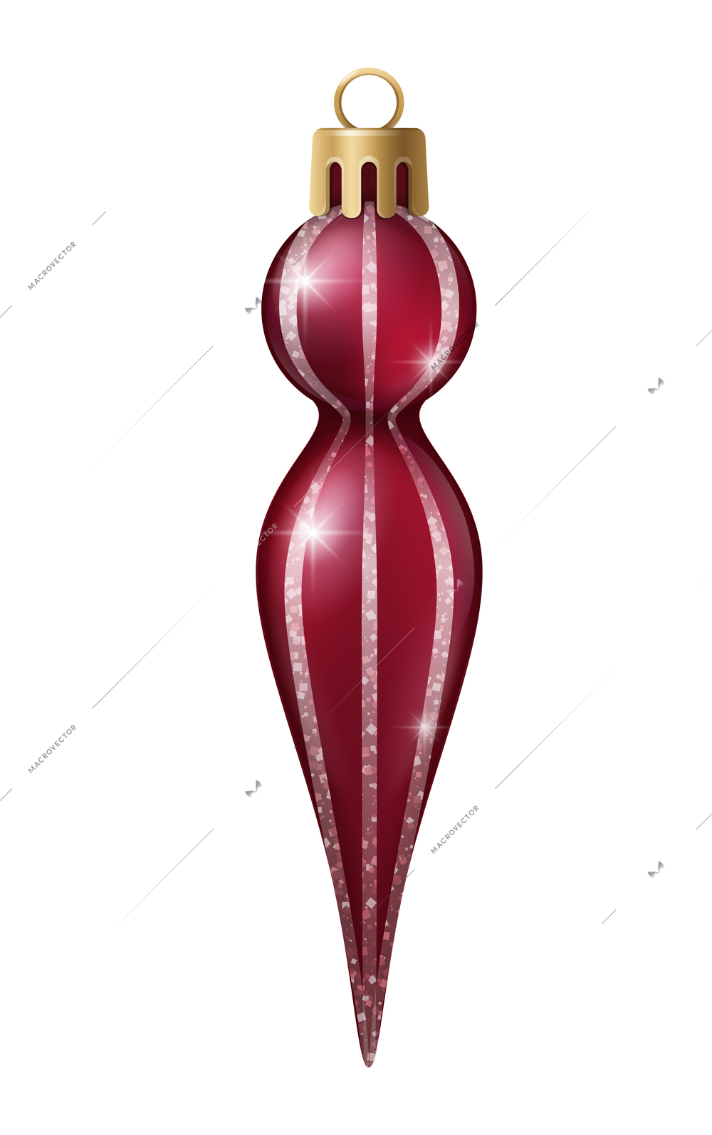 Realistic christmas tree toy composition with ball icicle shaped christmas ornament with stripes vector illustration