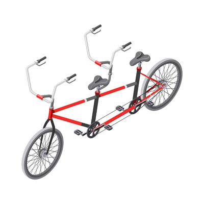Bicycle service isometric composition with isolated image of tandem bike on blank background vector illustration
