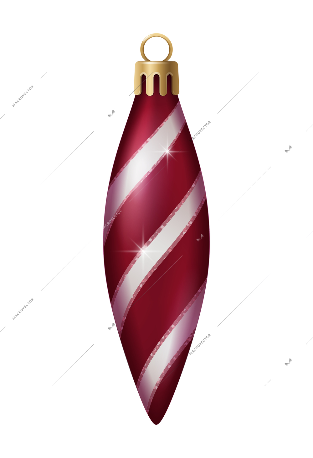 Realistic christmas tree toy composition with icicle shaped christmas ornament with stripes vector illustration
