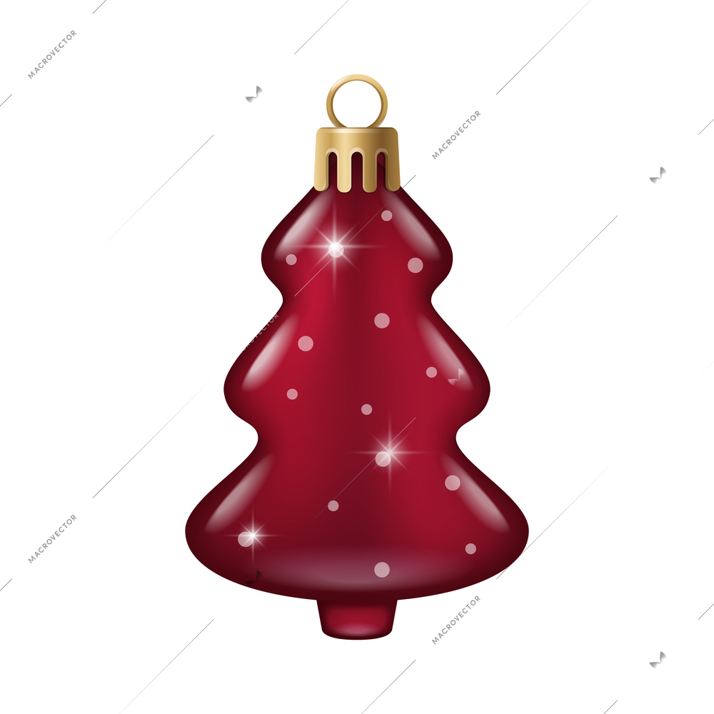 Realistic christmas tree toy composition with new year tree shaped christmas ornament vector illustration