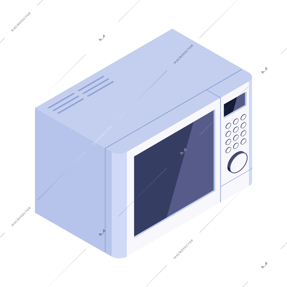 Isometric household appliances composition with isolated image of microwave oven vector illustration