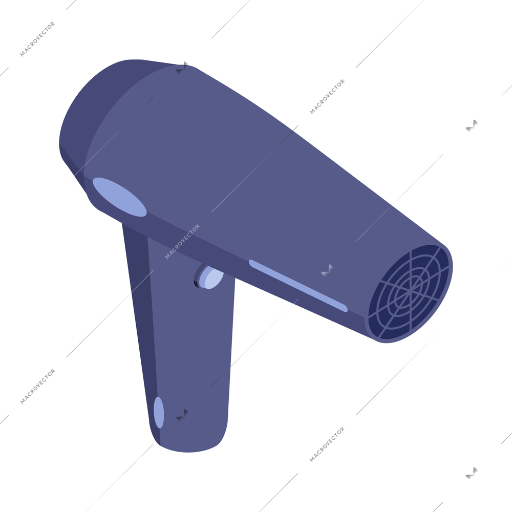 Isometric household appliances composition with isolated image of hairdryer vector illustration