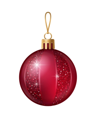 Realistic christmas tree toy composition with ball shaped christmas ornament with spangles vector illustration