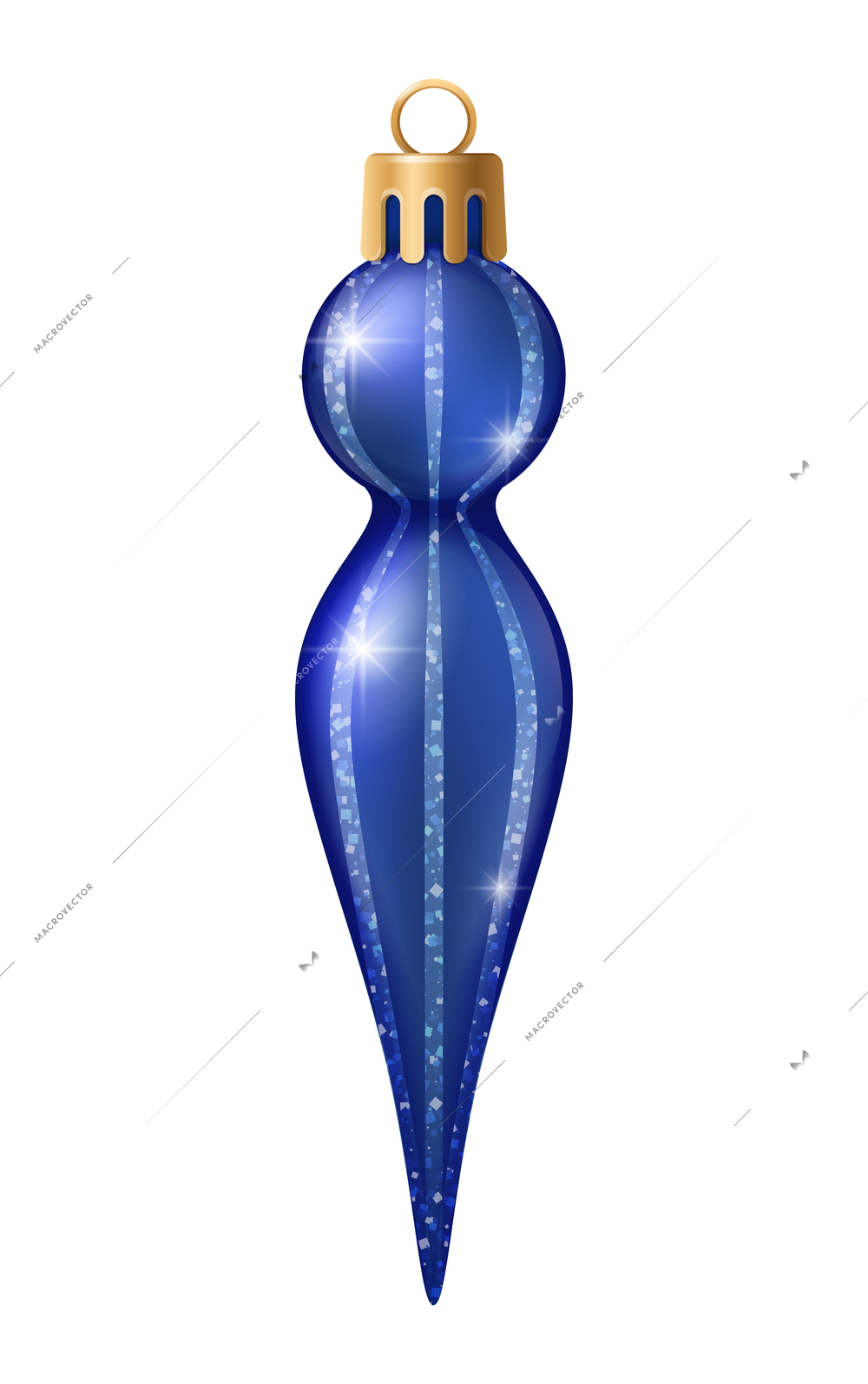 Realistic christmas tree toy composition with ball icicle shaped christmas ornament with stripes vector illustration