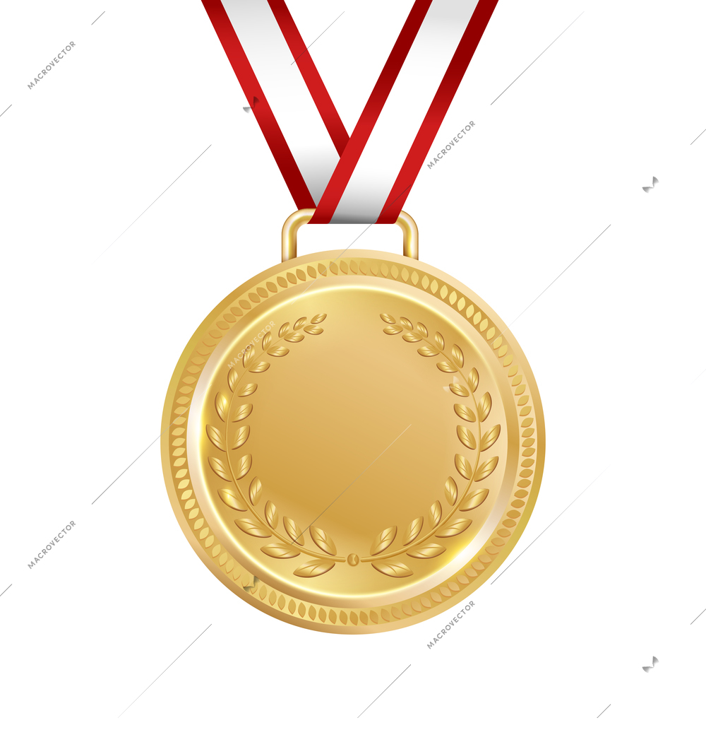 Award medal realistic composition with isolated image of medal with laurel wreath on blank background vector illustration