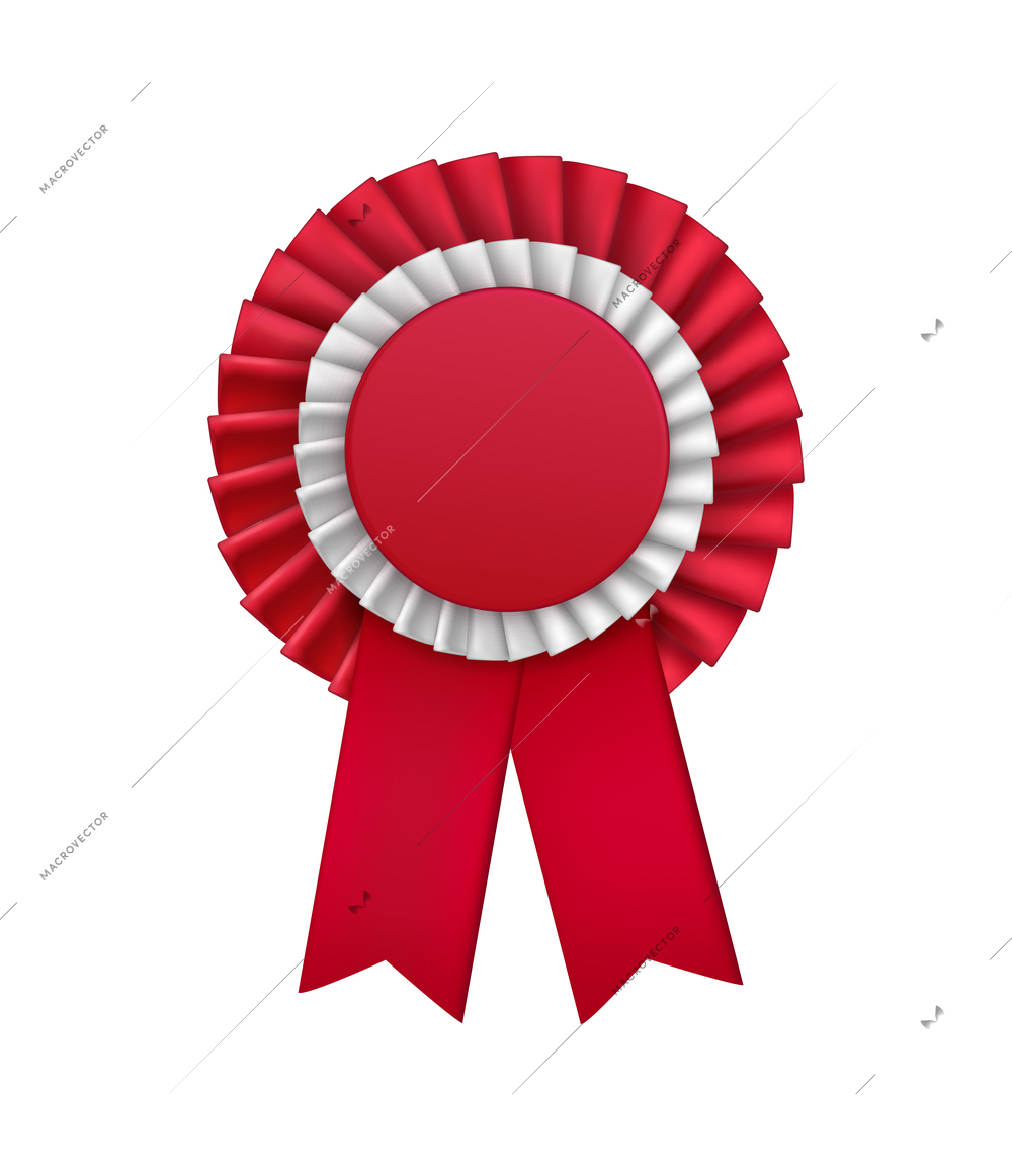 Award medal realistic composition with isolated image of red ribbon fabric badge on blank background vector illustration