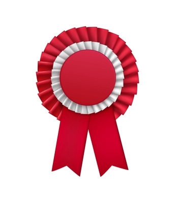 Award medal realistic composition with isolated image of red ribbon fabric badge on blank background vector illustration