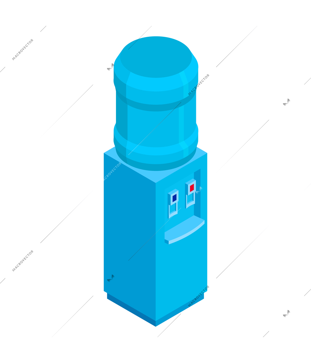 Isometric water purification technology composition with isolated image of water dispenser with bottle vector illustration