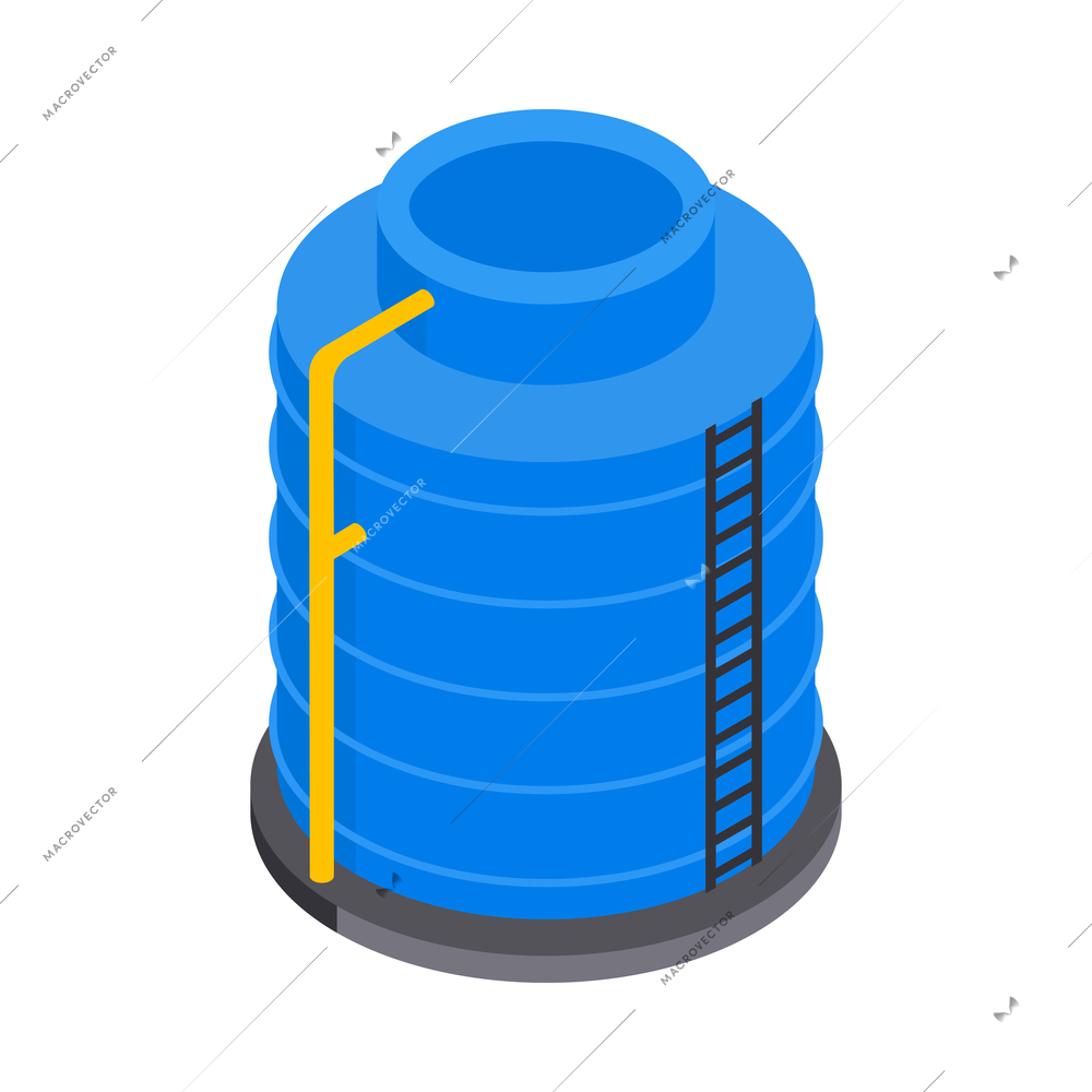 Isometric water purification technology composition with isolated image of water reservoir vector illustration