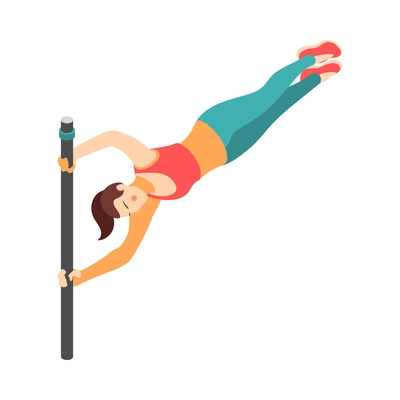 Crossfit workout isometric composition with character of female athlete performing exercise vector illustration