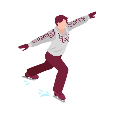 Isometric winter sport composition with human character of performing male figure skater vector illustration