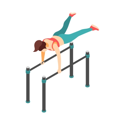 Crossfit workout isometric composition with character of female athlete performing exercise vector illustration