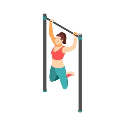 Crossfit workout isometric composition with character of female athlete performing exercise vector illustration