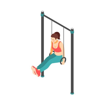 Crossfit workout isometric composition with character of female athlete performing exercise vector illustration