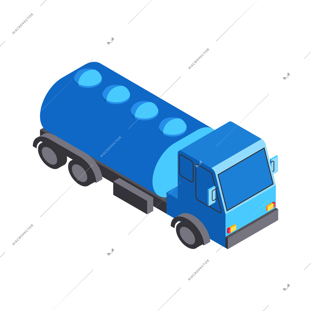 Isometric water purification technology composition with isolated image of water truck vector illustration