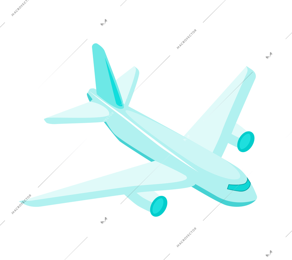 Isometric travel booking transport hotel composition with isolated image of flying jet vector illustration