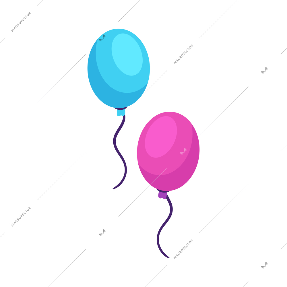 Isometric firework celebrating holiday composition with isolated images of blue and purple balloons vector illustration