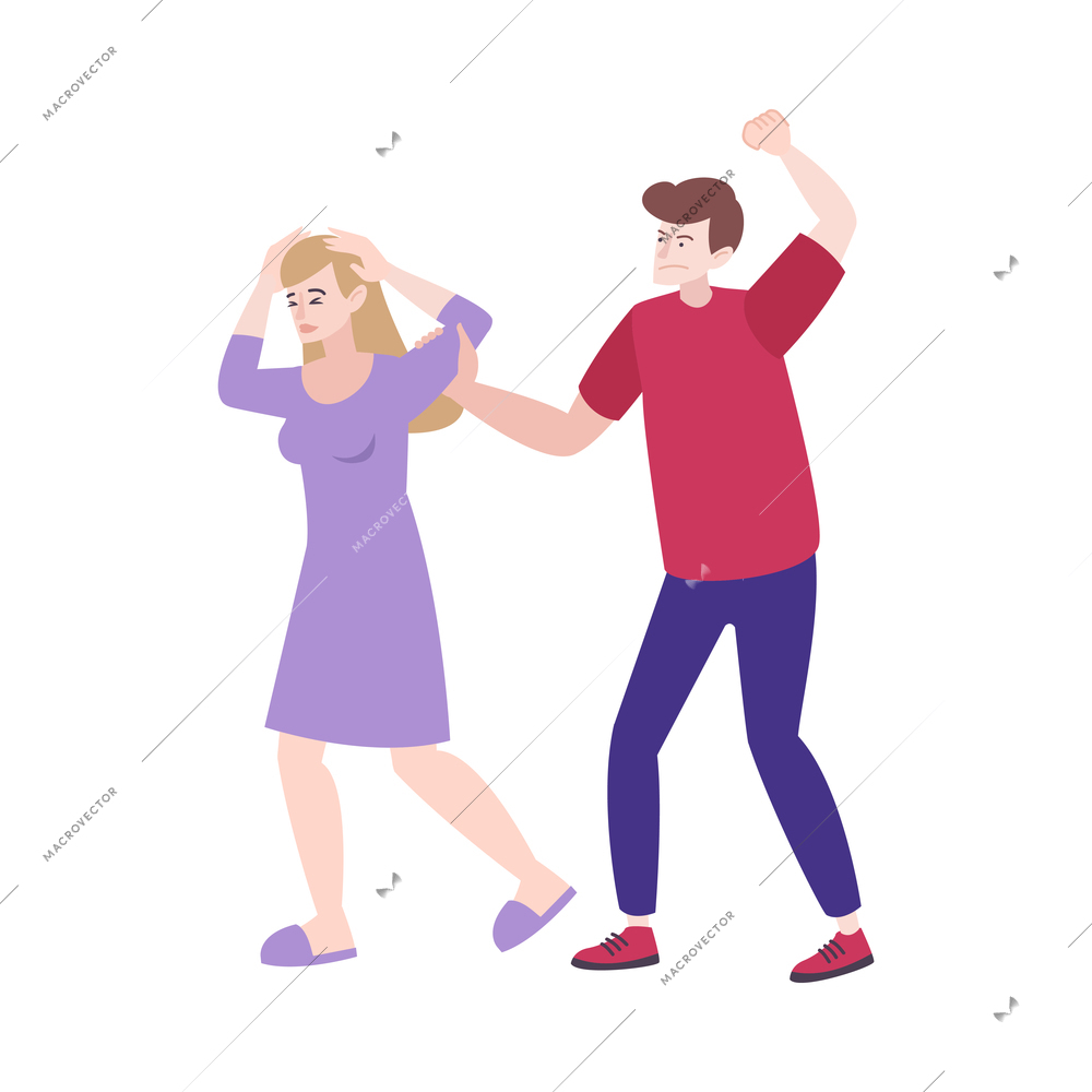 Psychology trauma flat composition with characters of man chopping at woman on blank background vector illustration