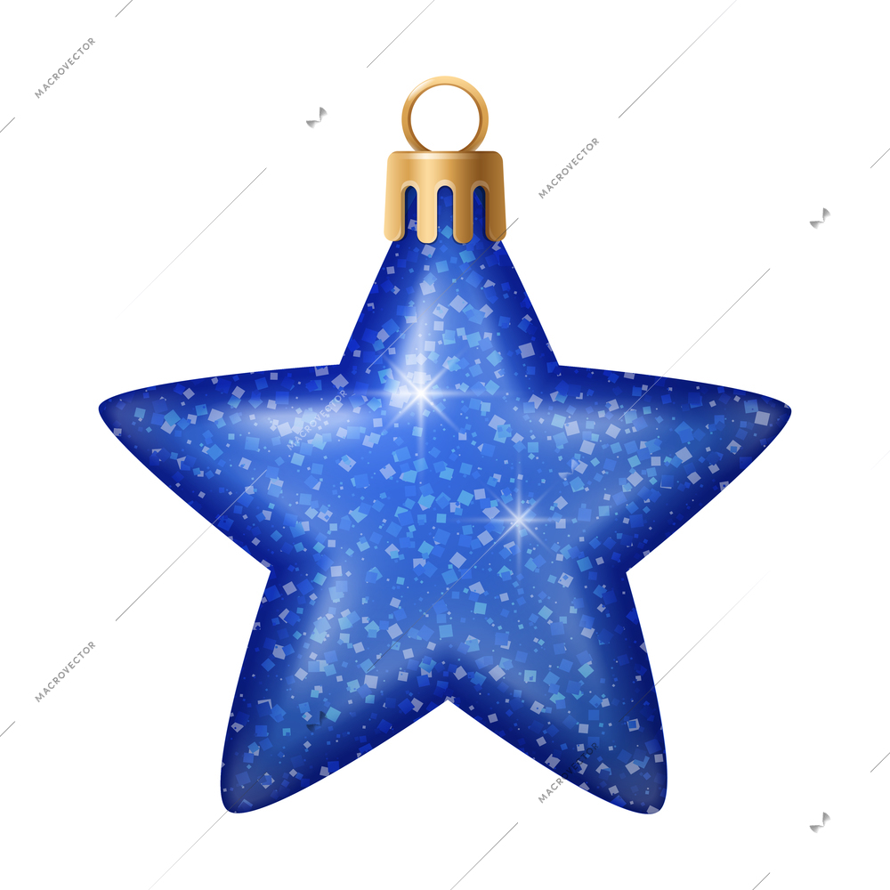 Realistic christmas tree toy composition with star shaped christmas ornament with spangles vector illustration