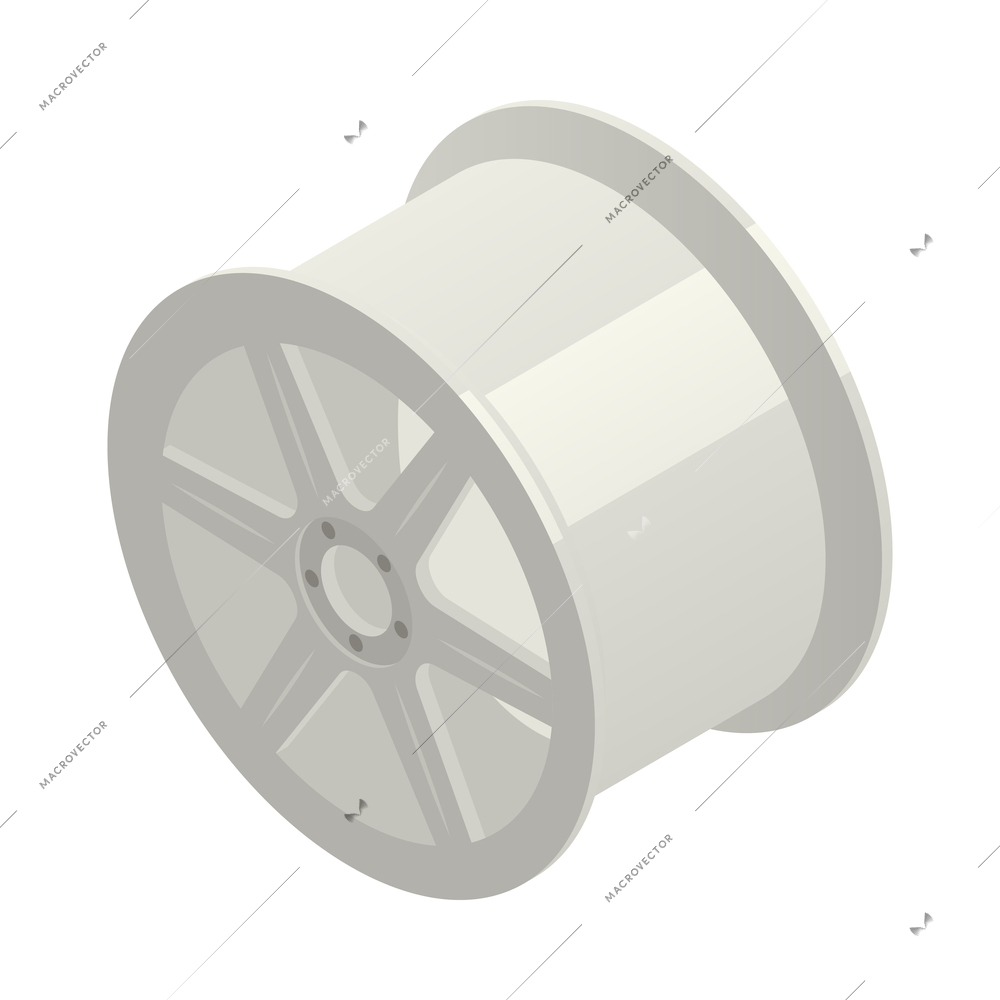 Car auto spare parts isometric composition with isolated image of wheel rim vector illustration