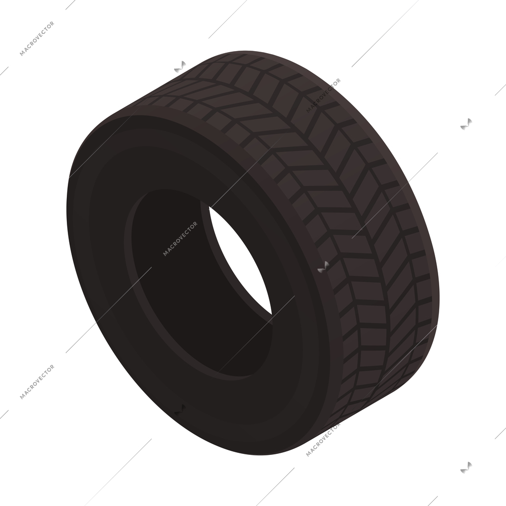 Car auto spare parts isometric composition with isolated image of tire vector illustration