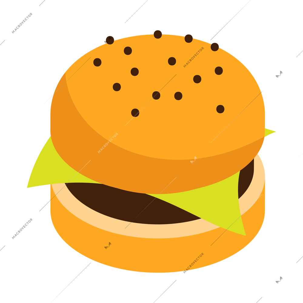 Isometric street food composition with isolated image of burger on blank background vector illustration